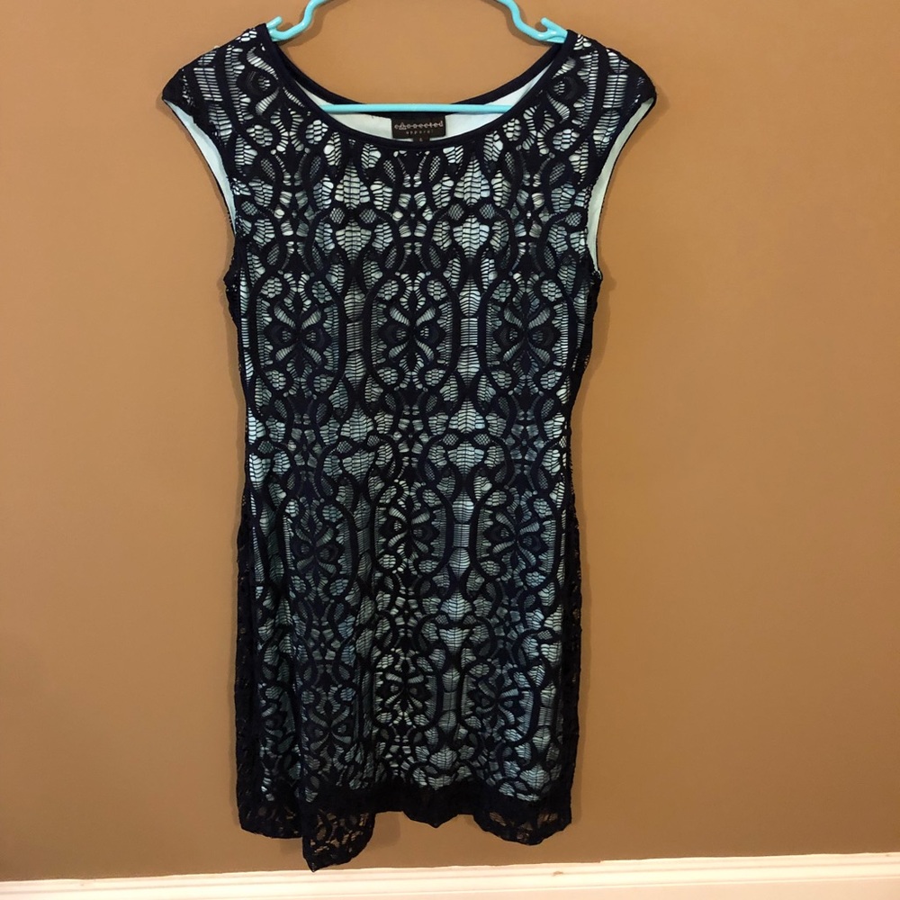 Blue dress with lace overlay